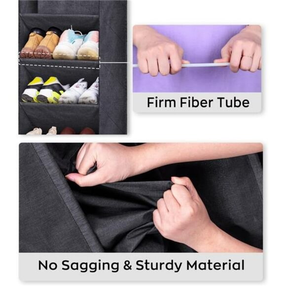 Over The Door Shoe Organizer Rack Hanging Closet Storage 8 Shelf Black - Picture 4 of 8